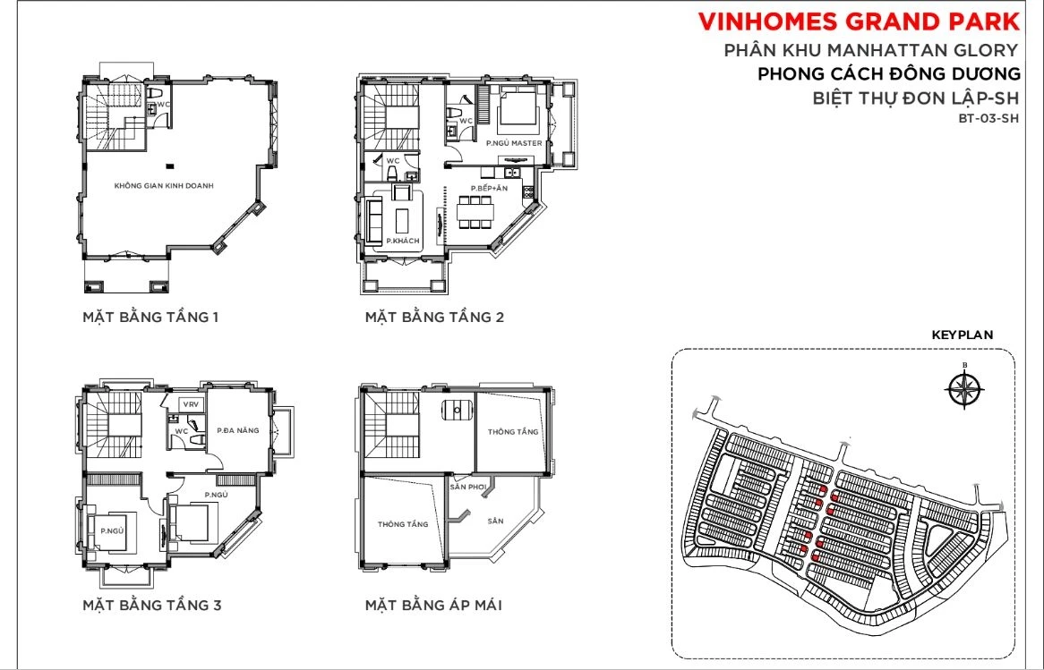 Bản vẽ mặt bằng biệt thự đơn lập shophouse mẫu BT-03-SH tại The Manhattan Glory