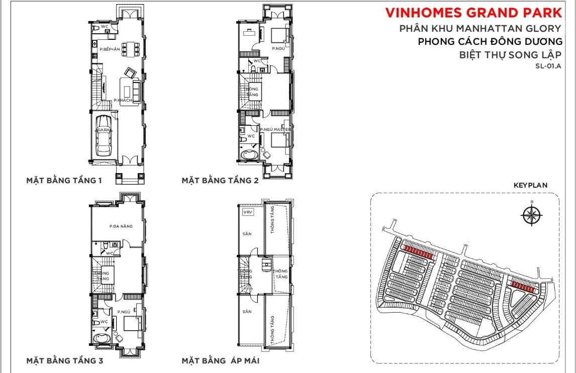 Bản vẽ mặt bằng biệt thự song lập mẫu SL-01.A tại The Manhattan Glory Vinhomes Grand Park