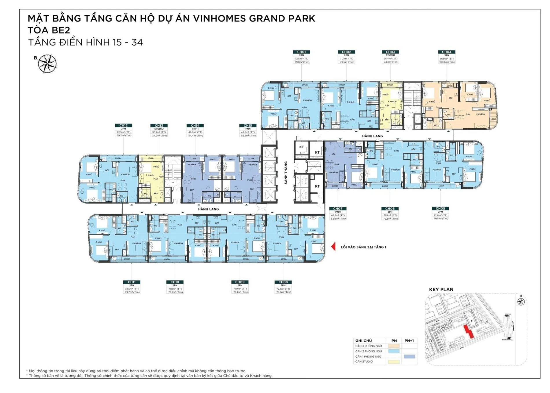 Sơ đồ mặt bằng tầng cao từ 15 đến 34 tháp BE2 The Beverly