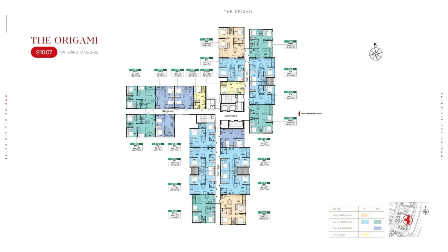 Mặt bằng tầng điển hình 3-26 tòa S10.07 The Origami Vinhomes Grand Park