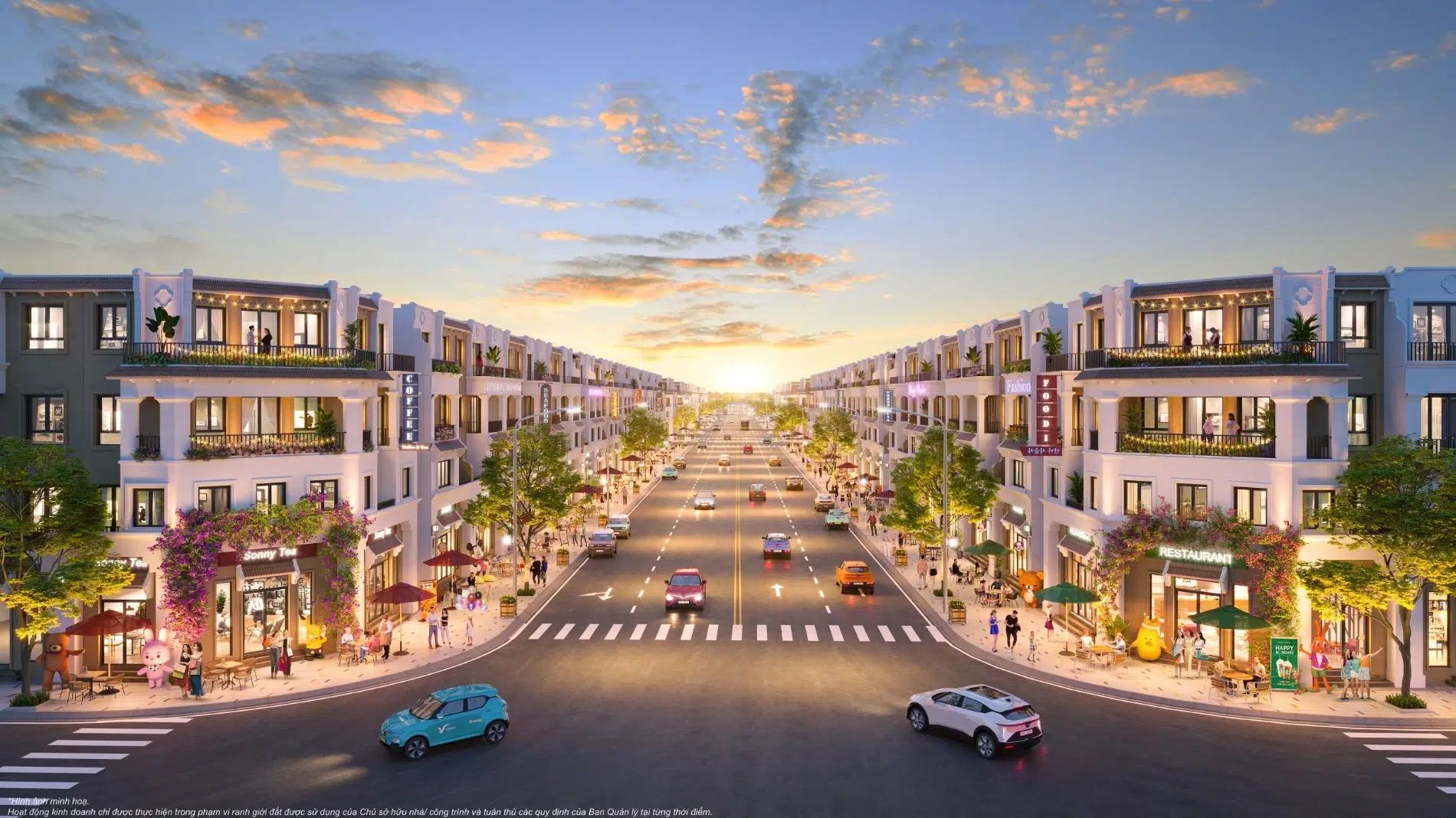 Không gian kinh doanh nhộn nhịp tại các dãy shophouse Vinhomes Wonder City