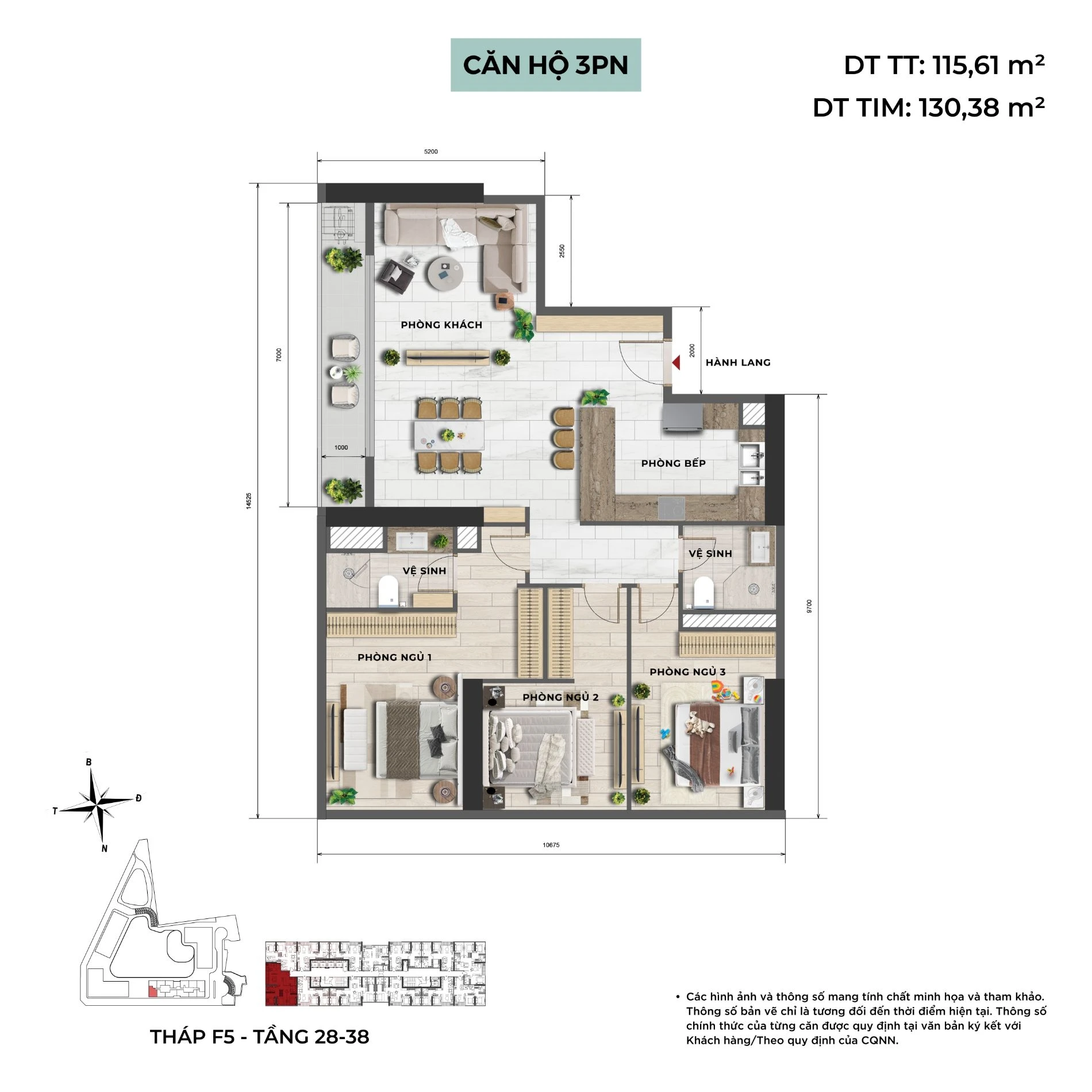 Bản vẽ mặt bằng căn góc 3 phòng ngủ diện tích 115.61m2 tháp F5 Sun Feliza Suites