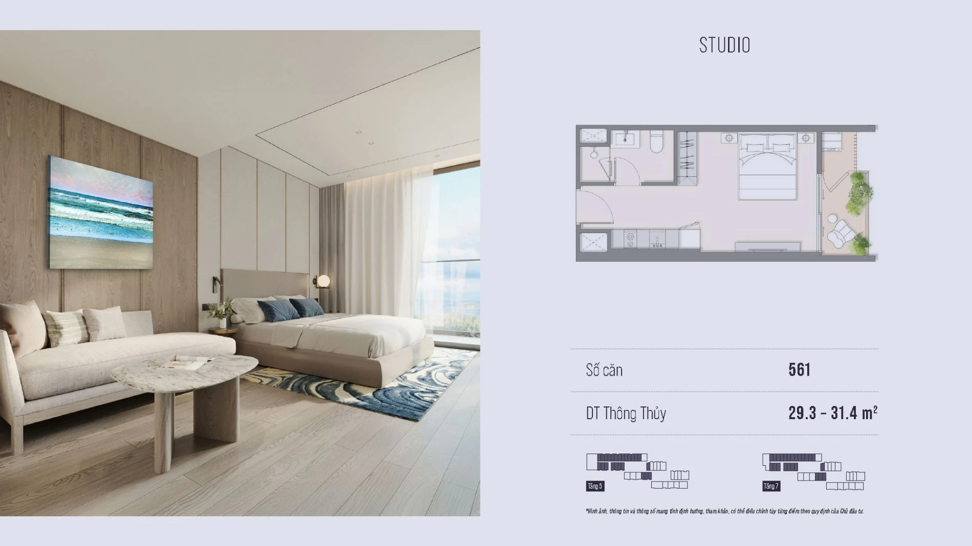 Bản vẽ bóc mái chi tiết căn hộ Studio diện tích 29.3 - 31.4 m2