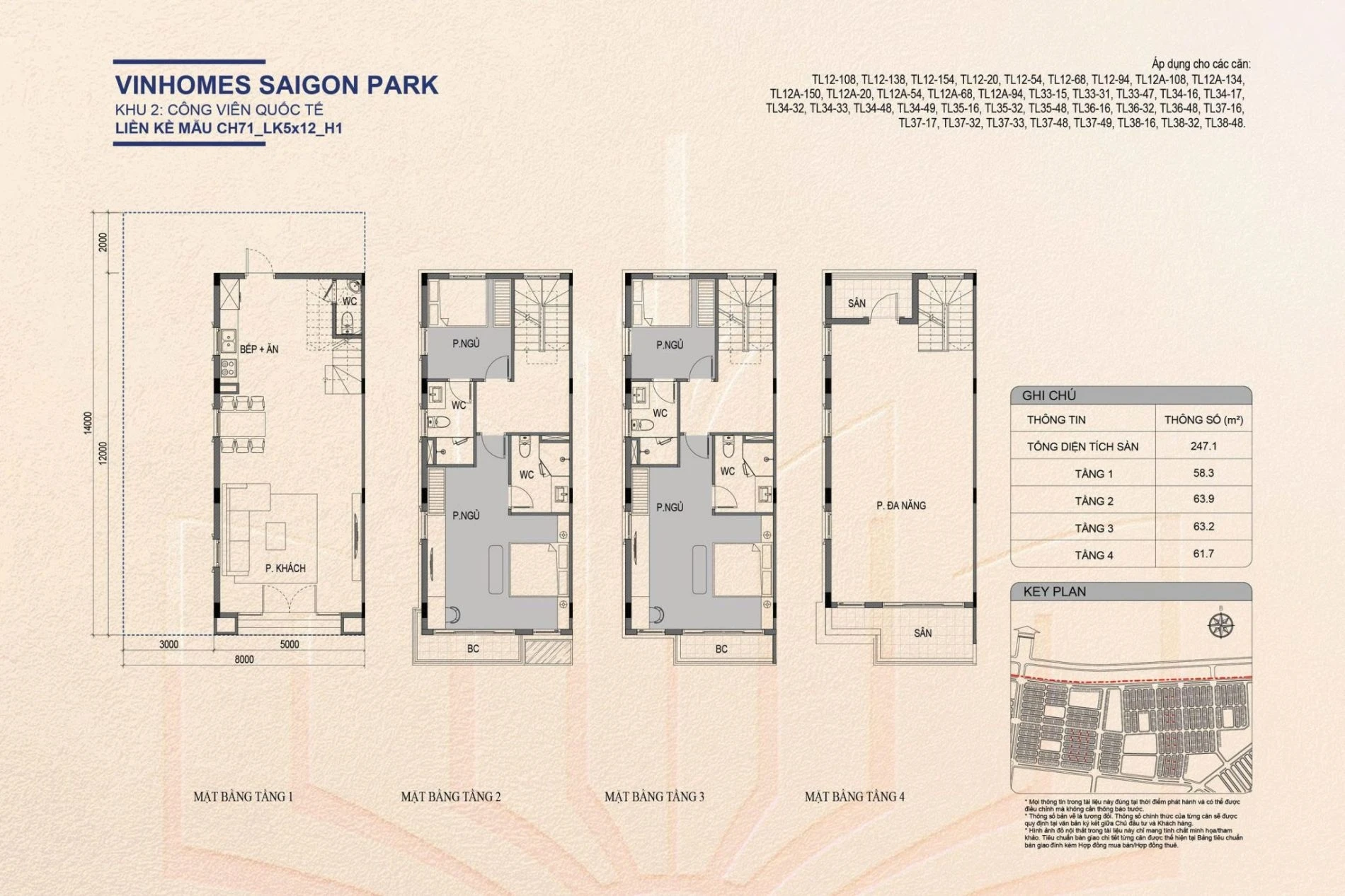 Chi tiết bản vẽ layout mặt bằng nhà liền kề 5x12m dự án Vinhomes Sài Gòn Park Hóc Môn