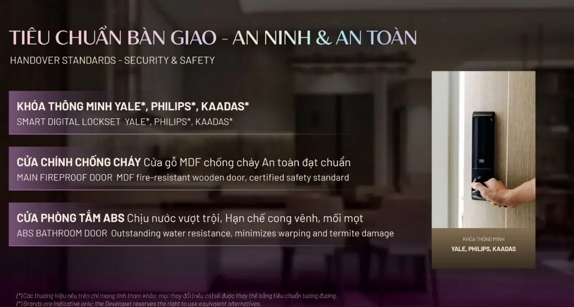 Hệ thống khóa cửa thông minh Yale, Philips, Kaadas và cửa chống cháy tại dự án The Ambience.