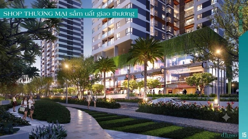 Hoạt động kinh doanh nhộn nhịp tại khu vực shophouse khối đế dự án căn hộ D'lusso