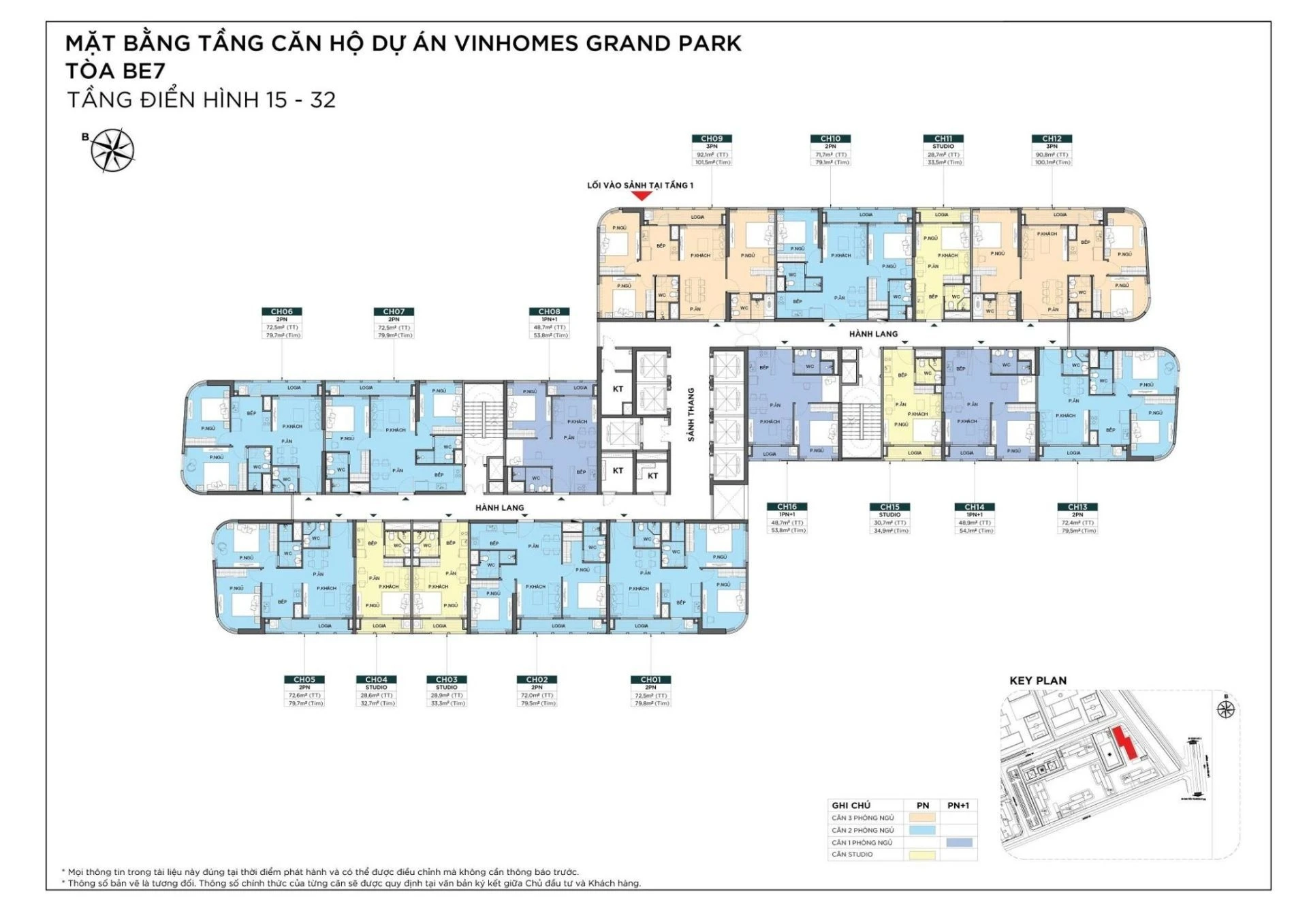 Sơ đồ mặt bằng tầng cao từ 15 đến 32 tháp BE7 The Beverly