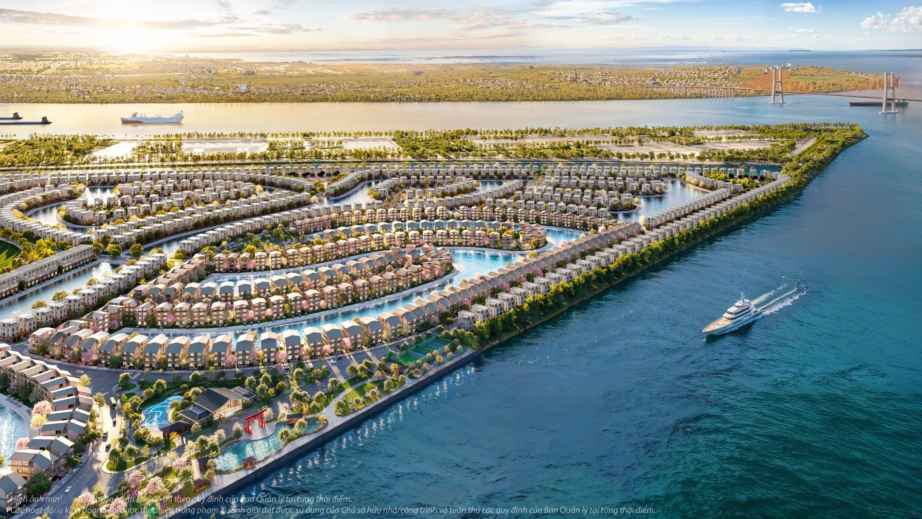 Phối cảnh các dãy biệt thự ven sông tại phân khu Komorebi Vinhomes Royal Island Vũ Yên