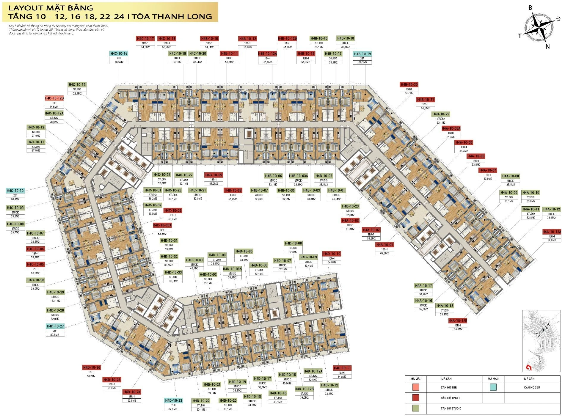 Layout mặt bằng tầng điển hình từ tầng 10 đến 24 tháp Thanh Long