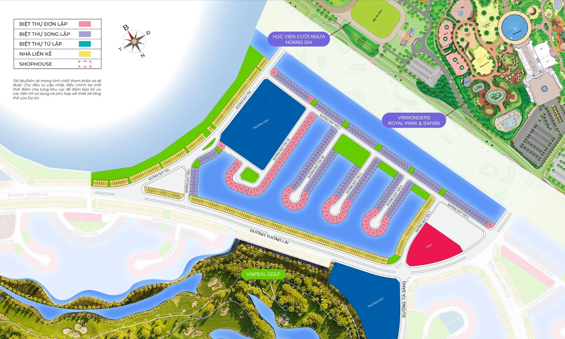 Sơ đồ quy hoạch phân khu Quý Tộc và Royal Riverside kế cận bến du thuyền Vinhomes Royal Island