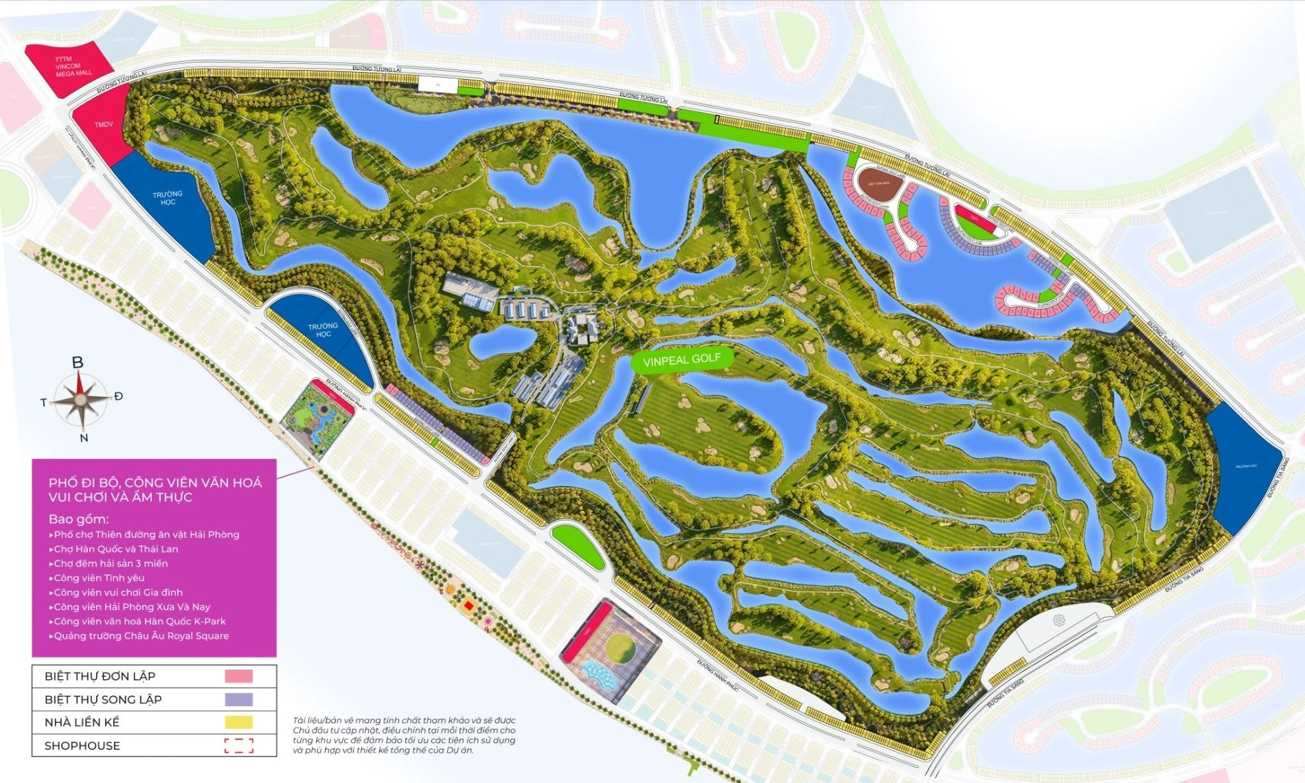 Sơ đồ mặt bằng phân khu Golf Land bao quanh sân golf 36 hố tại Vinhomes Royal Island