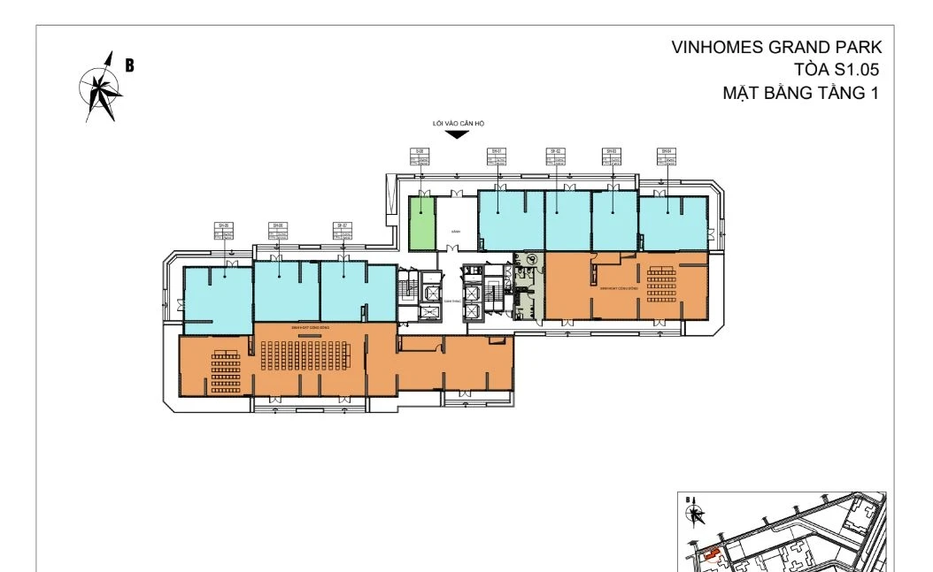 Bản vẽ mặt bằng tầng 1 tòa S1.05 phân khu The Rainbow Vinhomes Grand Park