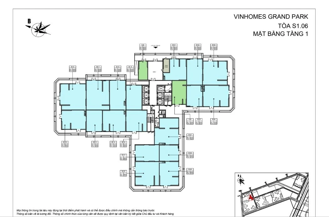 Bản vẽ mặt bằng tầng 1 tòa S1.06 phân khu The Rainbow Vinhomes Grand Park