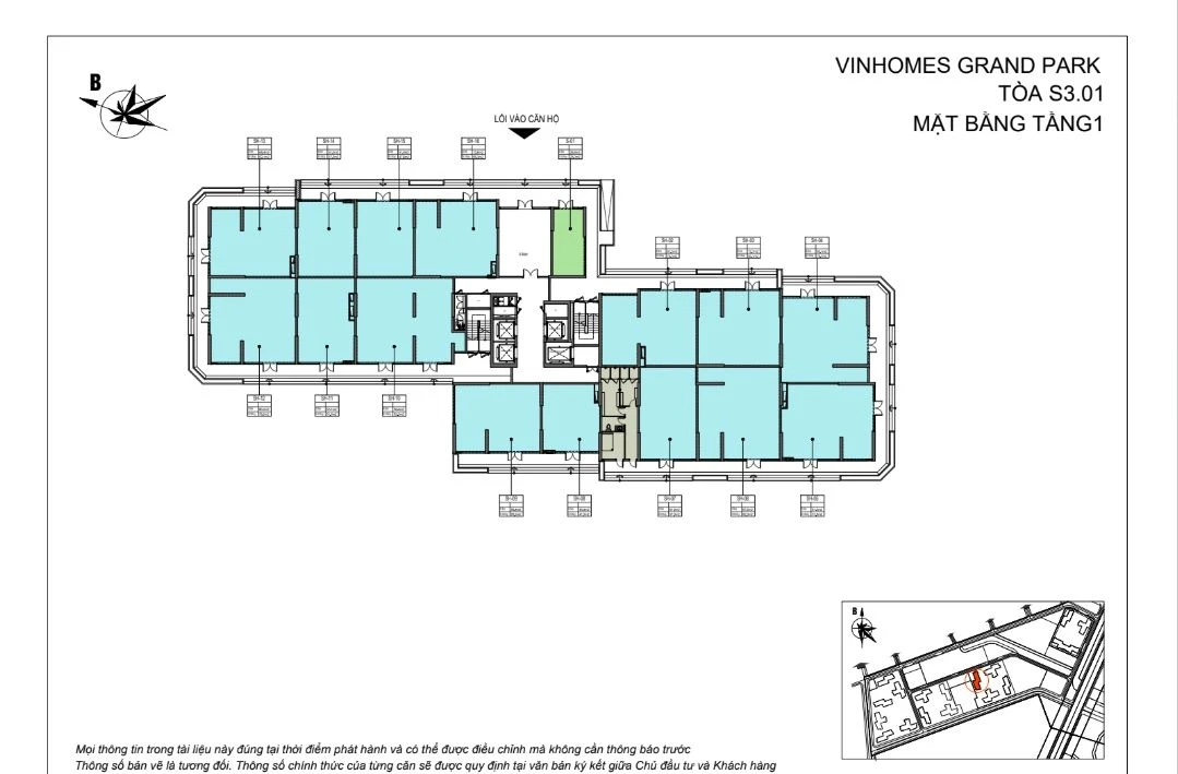 Bản vẽ mặt bằng tầng 1 tòa S3.01 phân khu The Rainbow Vinhomes Grand Park