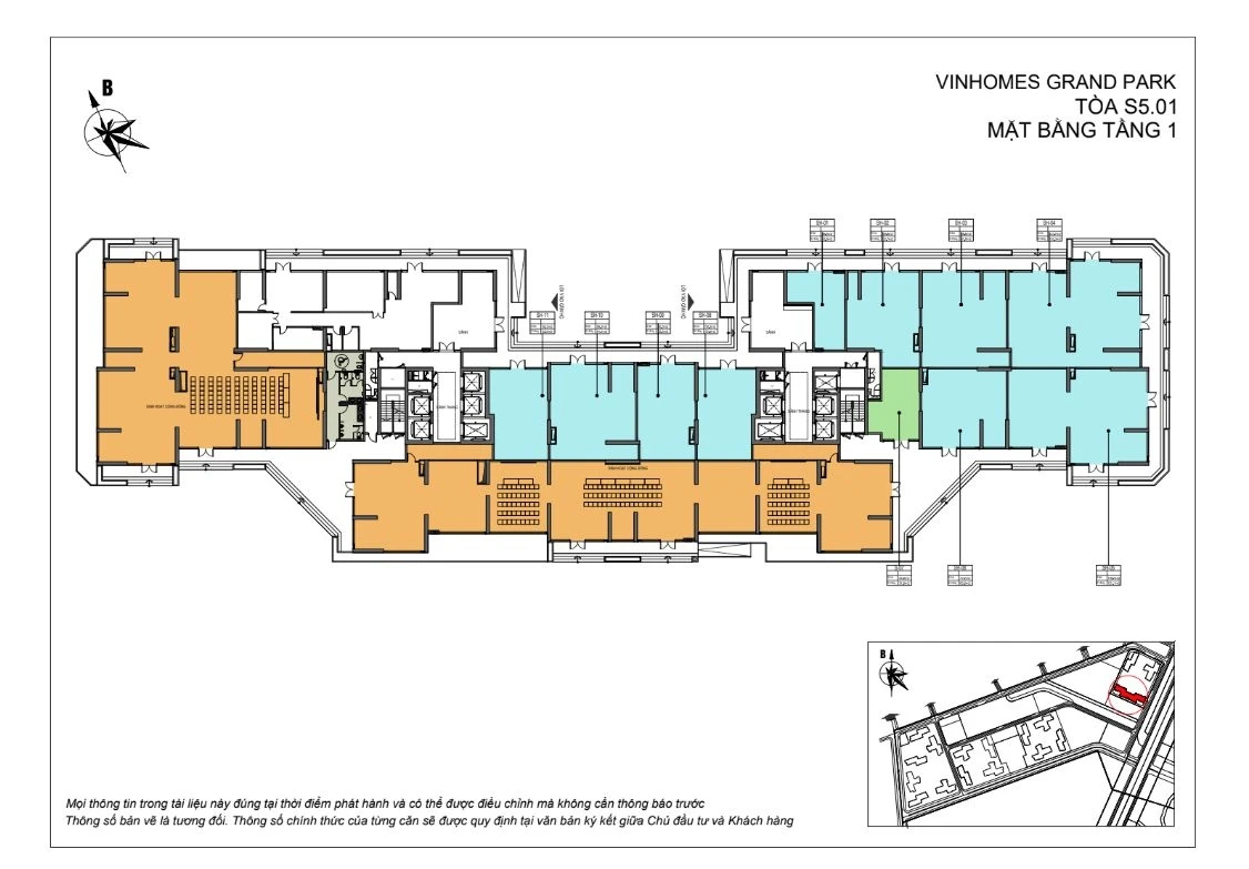 Bản vẽ mặt bằng tầng 1 tòa S5.01 phân khu The Rainbow Vinhomes Grand Park