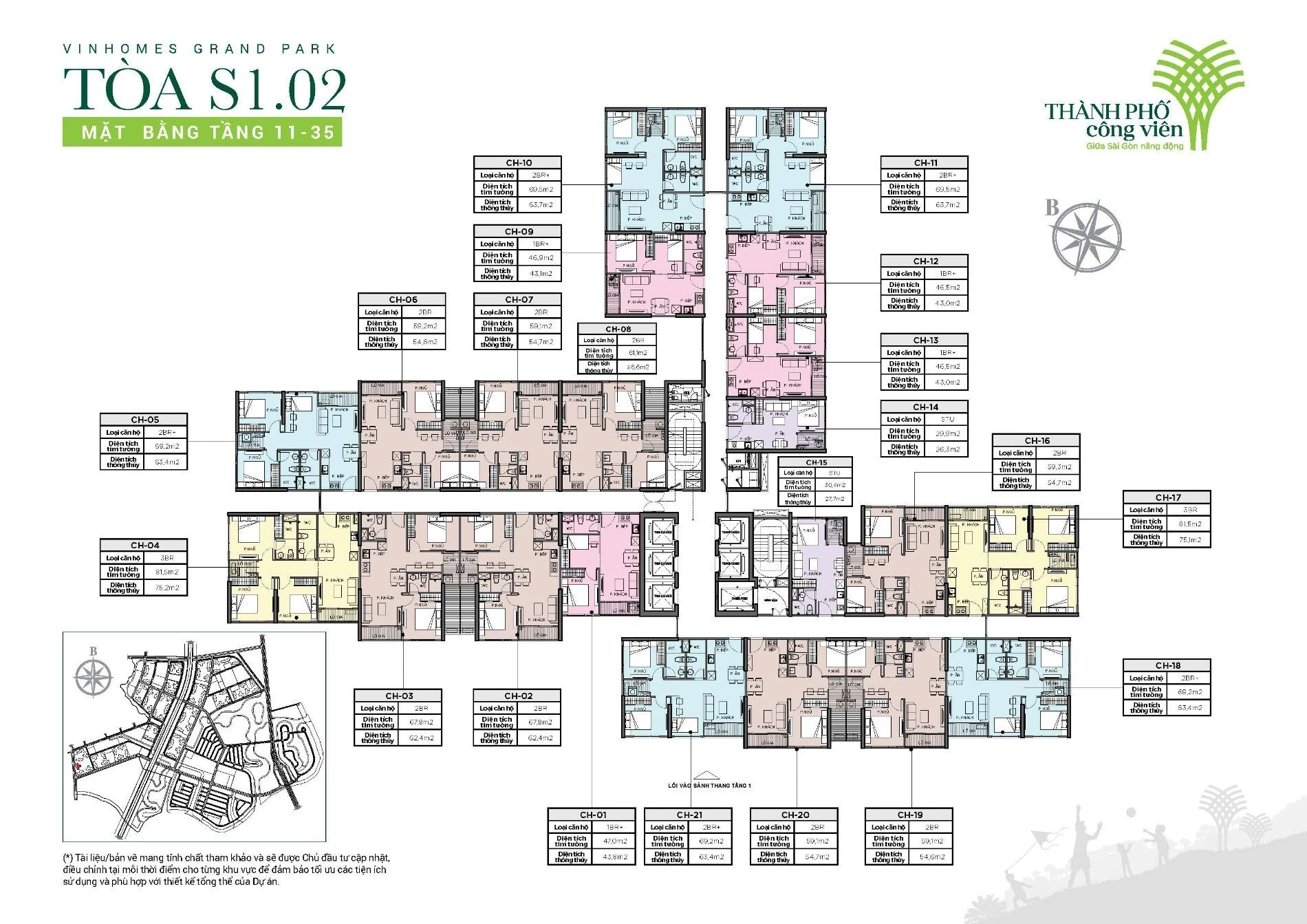Bản vẽ mặt bằng tầng 11-35 tòa S1.02 The Rainbow Vinhomes Grand Park