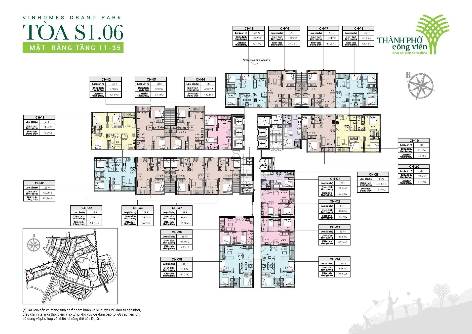 Bản vẽ mặt bằng tầng 11-35 tòa S1.06 The Rainbow Vinhomes Grand Park