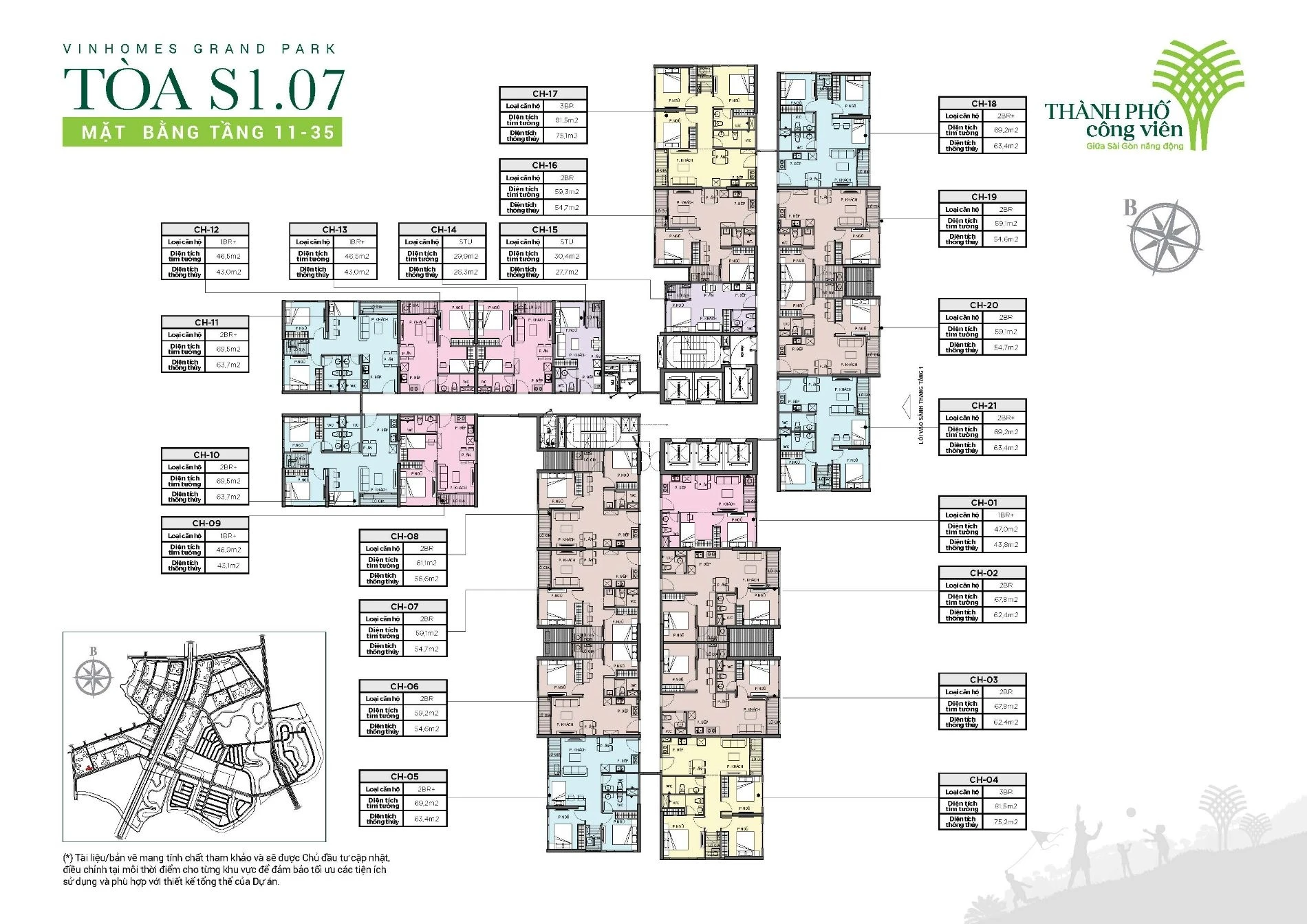 Bản vẽ mặt bằng tầng 11-35 tòa S1.07 The Rainbow Vinhomes Grand Park