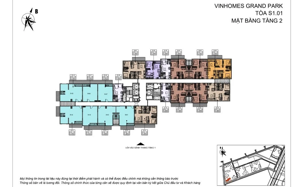 Bản vẽ mặt bằng tầng 2 tòa S1.01 phân khu The Rainbow Vinhomes Grand Park bố trí shophouse