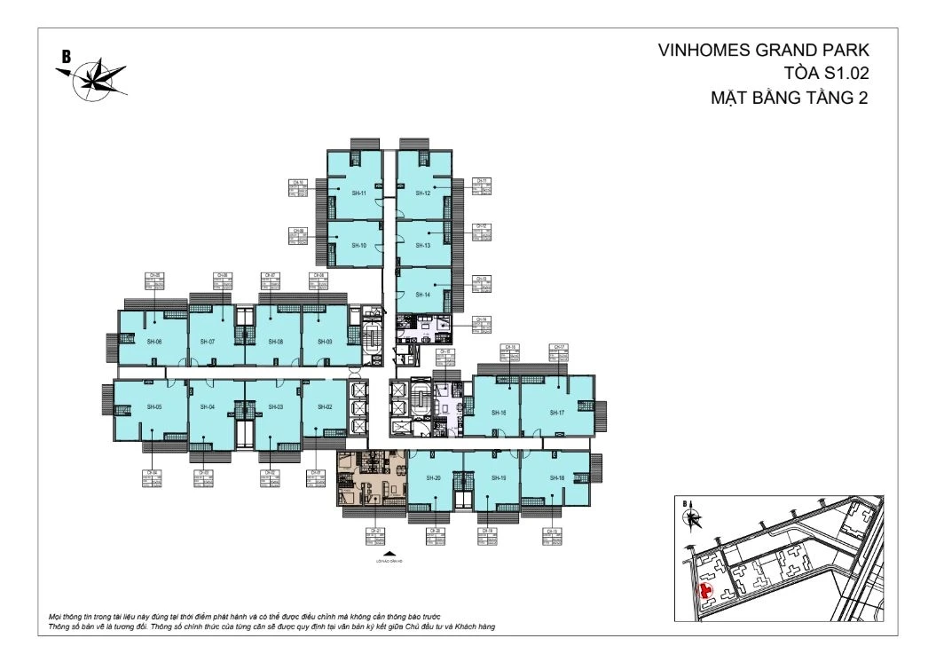 Bản vẽ mặt bằng tầng 2 tòa S1.02 phân khu The Rainbow Vinhomes Grand Park