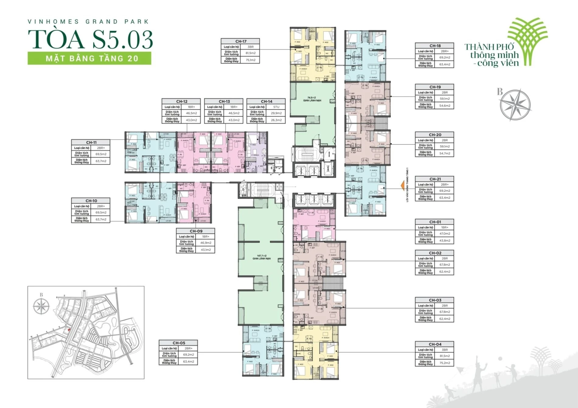 Bản vẽ mặt bằng tầng 20 có gian lánh nạn tòa S5.03 phân khu The Rainbow