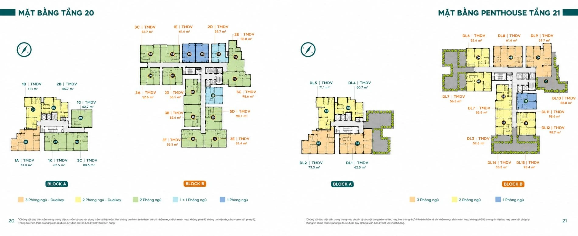 Layout mặt bằng tầng 20 và tầng 21 khu vực penthouse dự án D'lusso