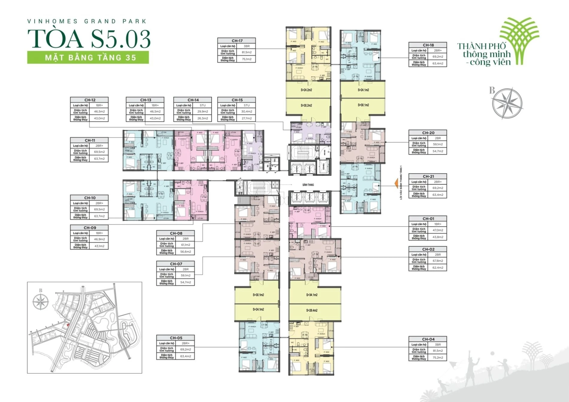 Bản vẽ mặt bằng tầng 35 tòa S5.03 phân khu The Rainbow Vinhomes Grand Park