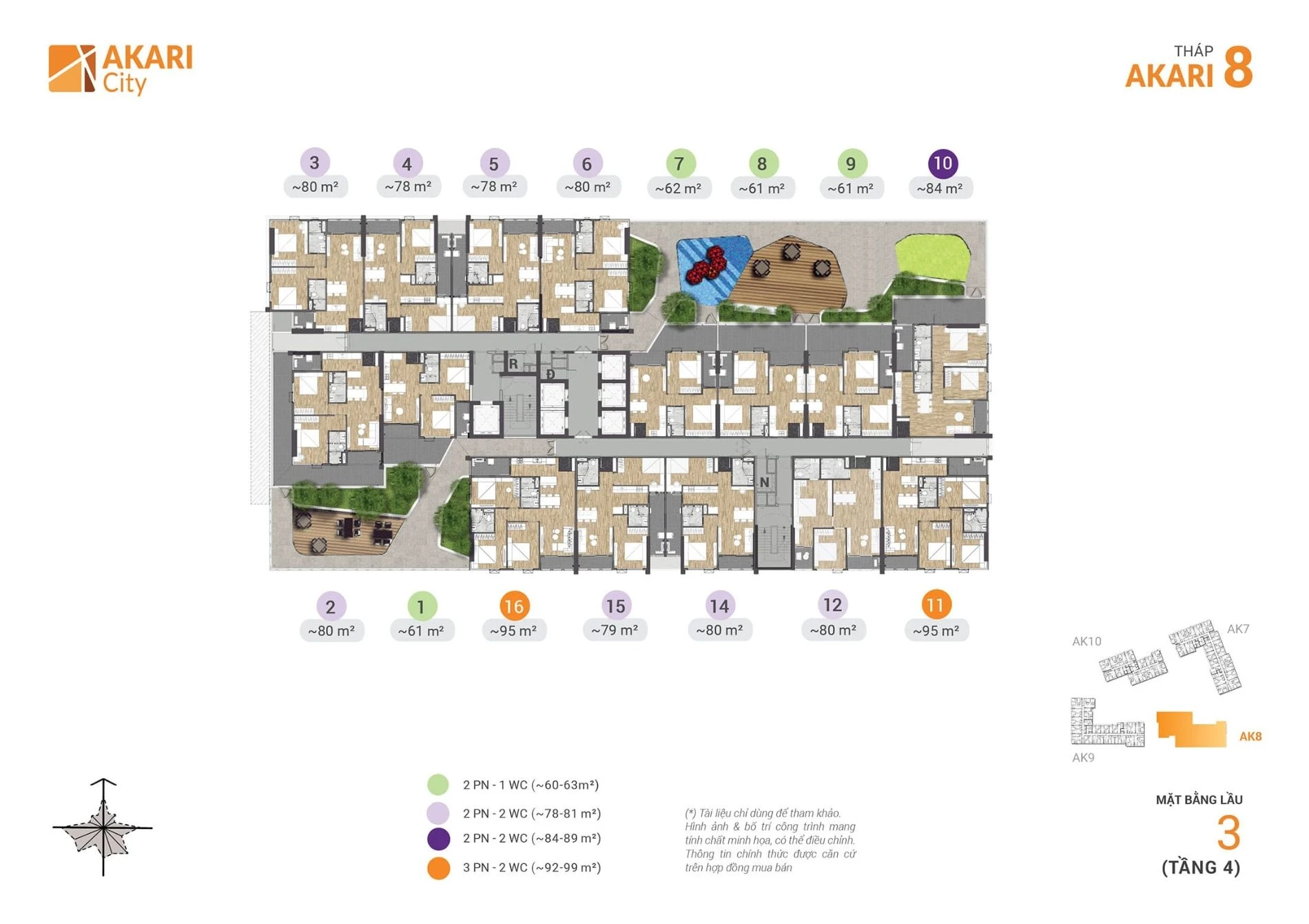 Mặt bằng tầng 4 tháp Akari 8 dự án Akari City
