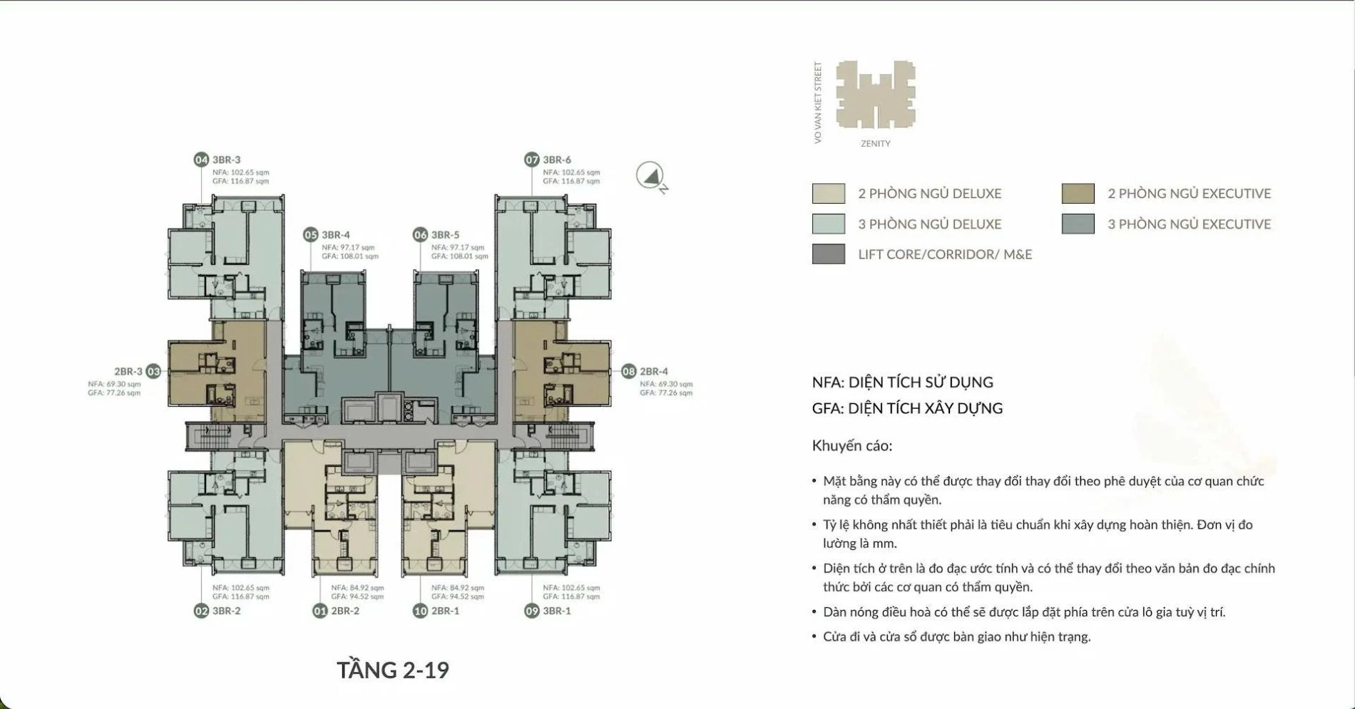 Layout mặt bằng tầng điển hình từ tầng 2 đến tầng 19 dự án Zenity CapitaLand