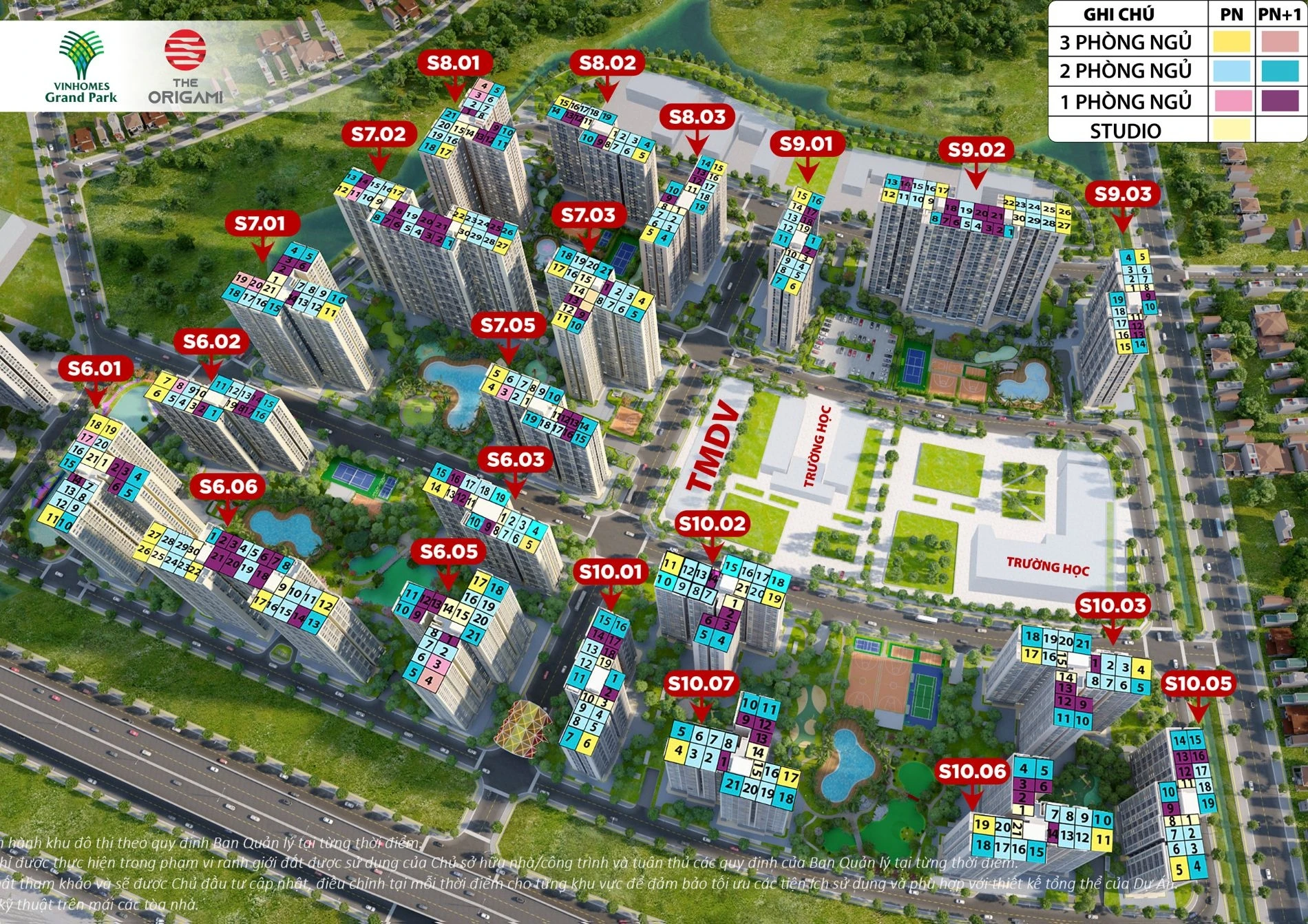 Bản đồ quy hoạch mặt bằng tổng thể 21 tòa tháp căn hộ tại phân khu The Origami Vinhomes Grand Park