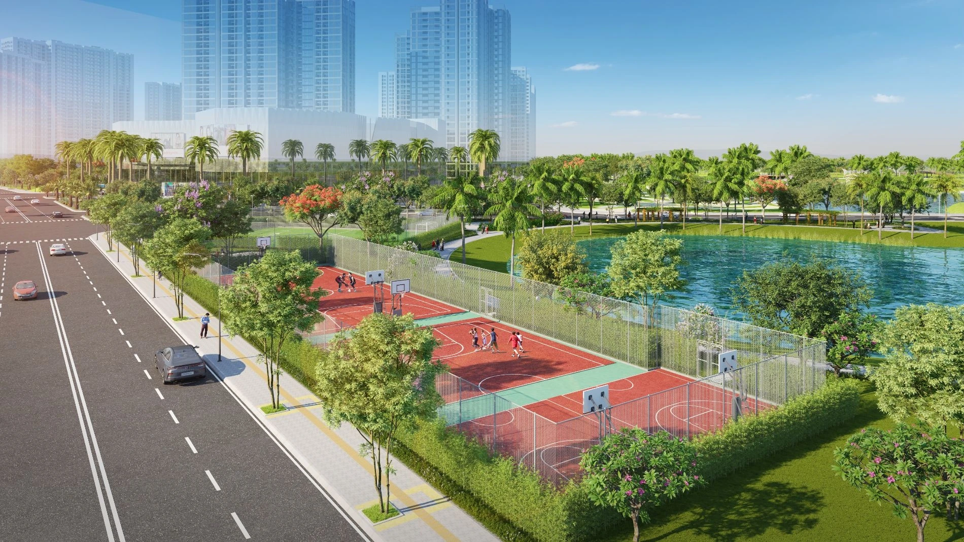 Phối cảnh mặt bằng tổng thể công viên và cụm tòa S3 phân khu The Rainbow Vinhomes Grand Park
