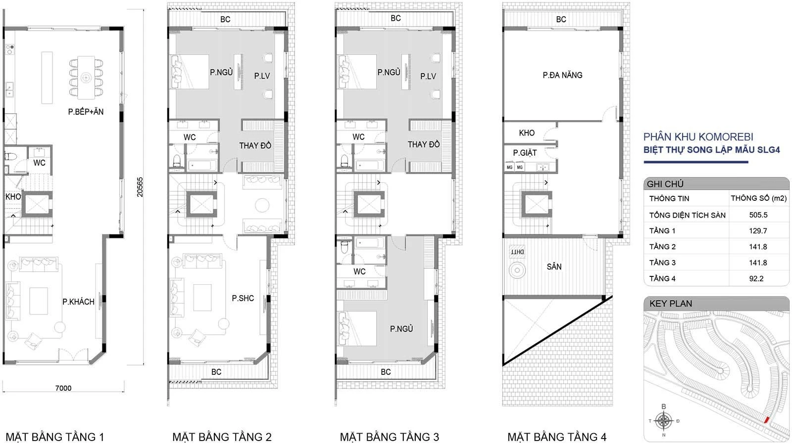 Sơ đồ thiết kế mặt bằng biệt thự song lập mẫu SLG4 diện tích 505.5 m2 phân khu Komorebi