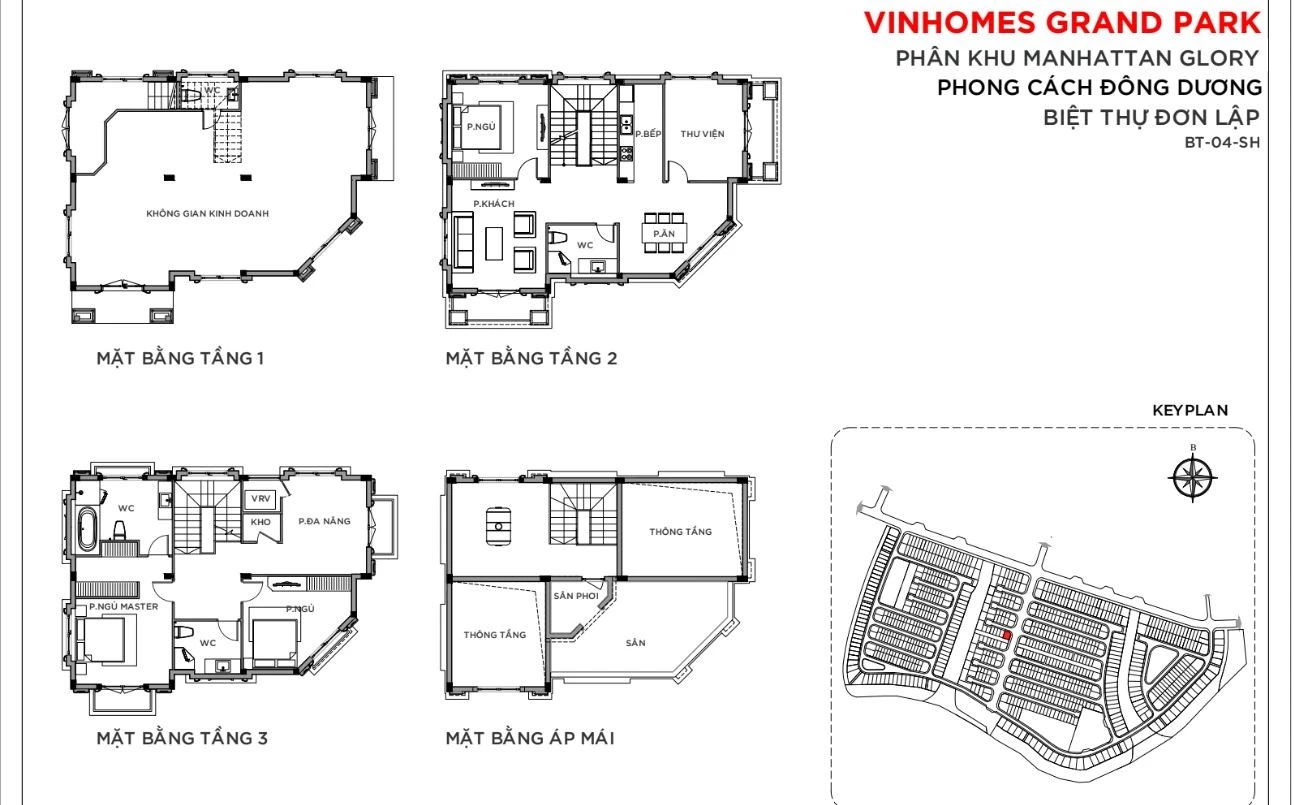 Bản vẽ mặt bằng biệt thự đơn lập shophouse mẫu BT-04-SH với không gian mở