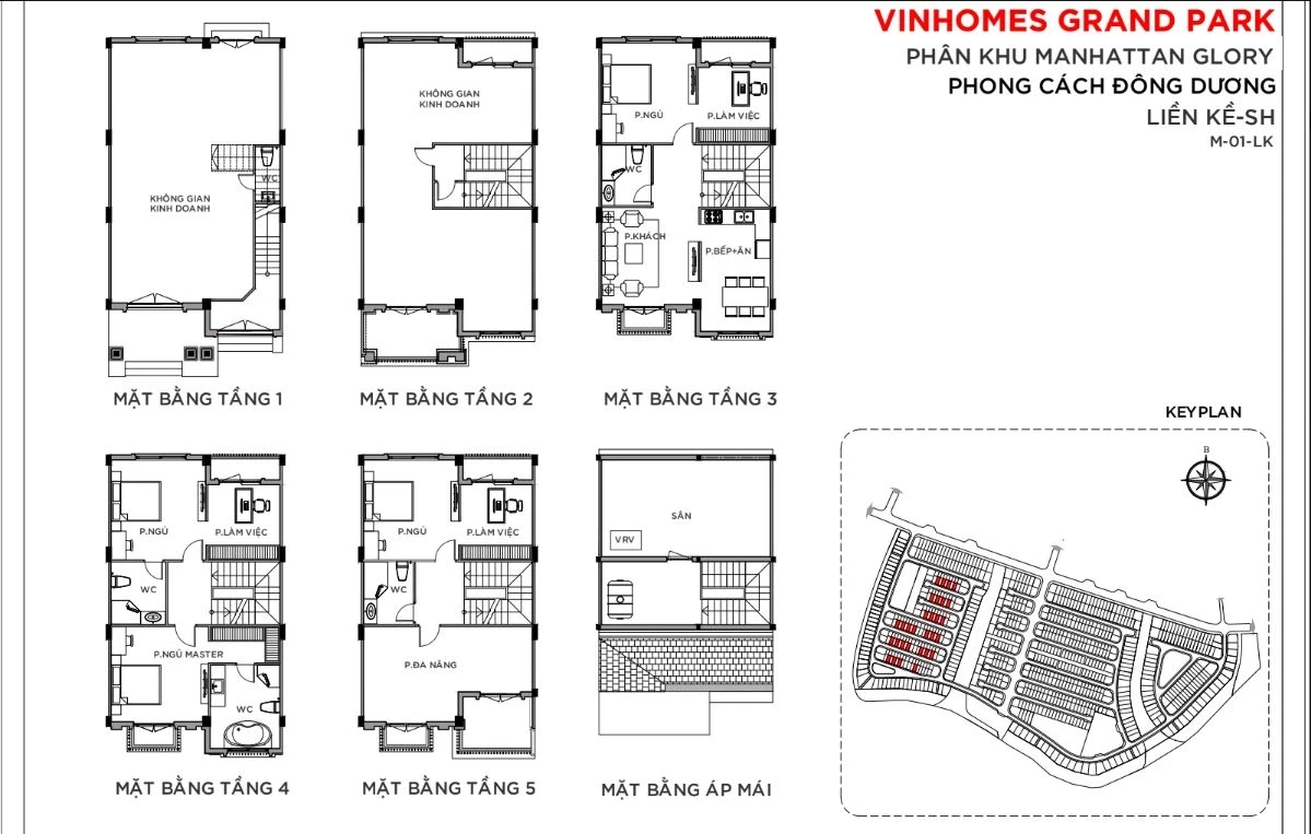 Bản vẽ mặt bằng shophouse liền kề mẫu M-01-LK tại phân khu The Manhattan Glory