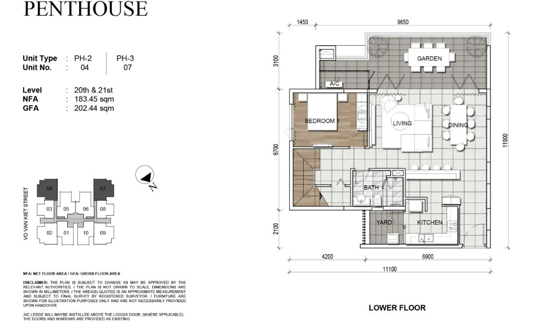 Layout tầng dưới căn hộ Penthouse PH-2 và PH-3 dự án Zenity CapitaLand diện tích 202.44 m2