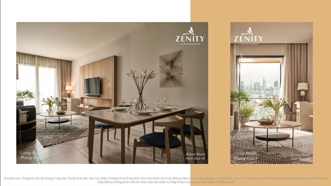 Thiết kế phòng khách căn hộ Zenity CapitaLand với hệ kính lớn và gạch porcelain cao cấp.