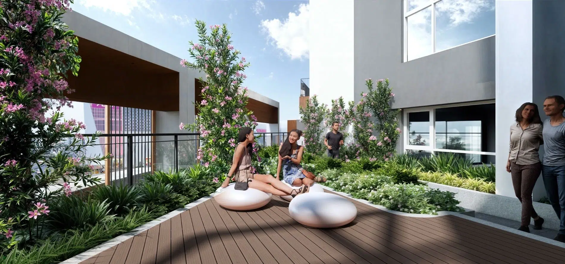 Khu vực vườn treo trên cao Pocket Sky Garden với ghế ngồi thư giãn tại dự án The Ambience.