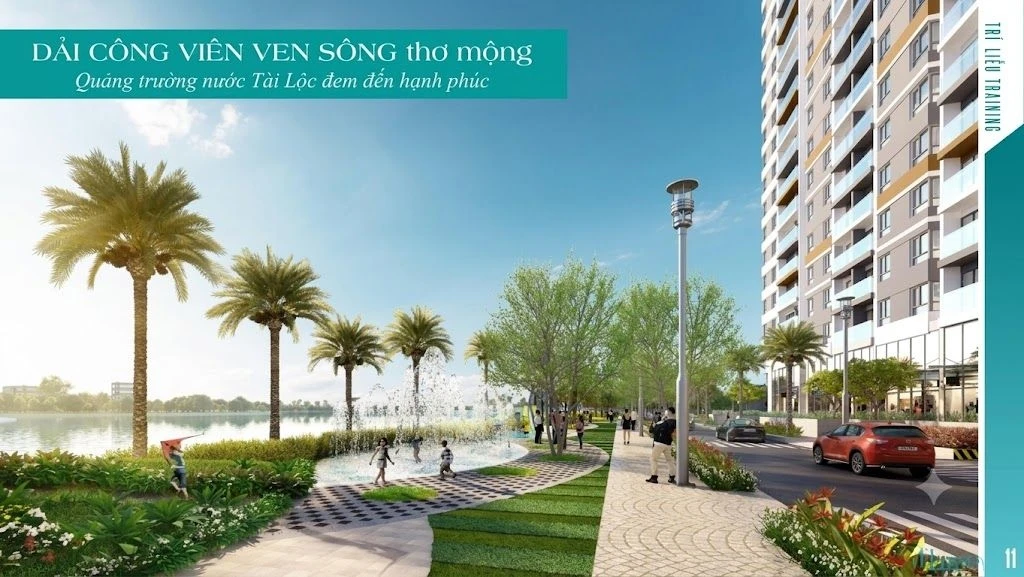 Trẻ em vui chơi tại khu vực đài phun nước của quảng trường Tài Lộc dự án D'lusso