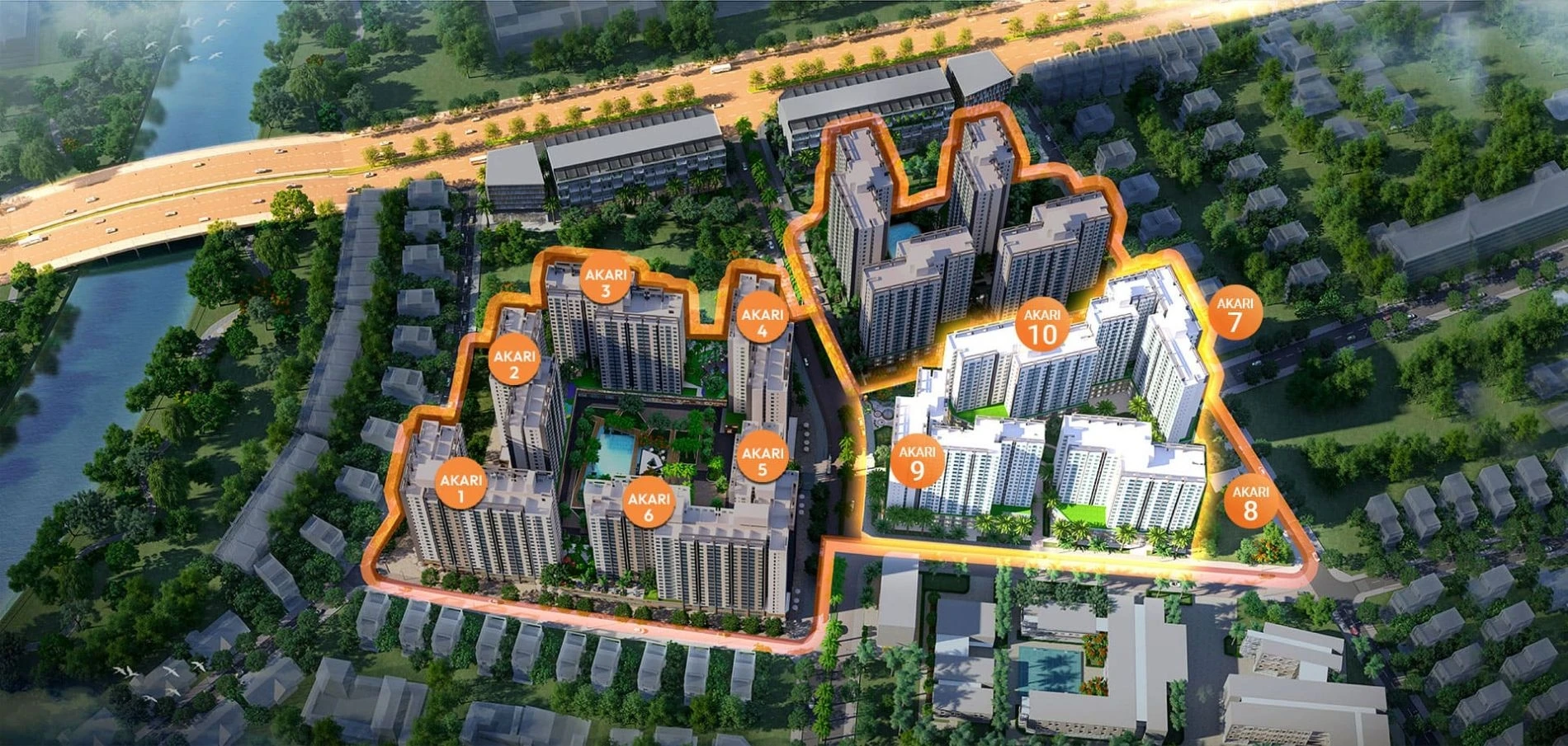 Sơ đồ mặt bằng tổng thể quy hoạch 14 tòa tháp tại dự án Akari City Bình Tân