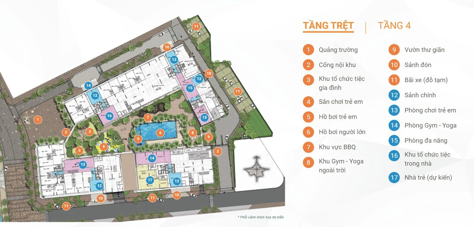 Sơ đồ mặt bằng phân bổ các hạng mục tiện ích tại dự án Akari City Bình Tân.