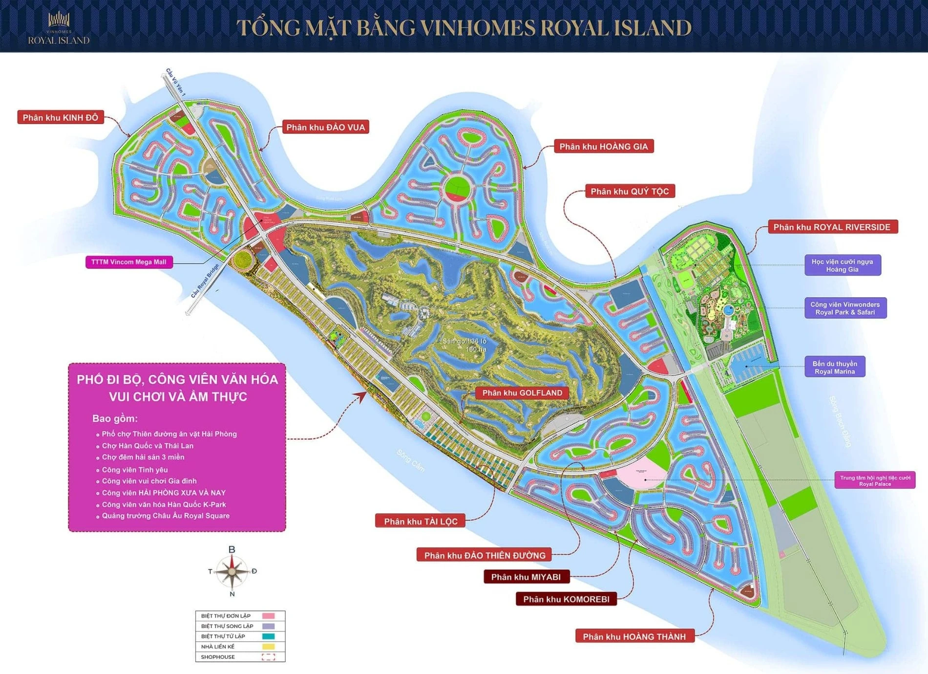 Sơ đồ mặt bằng tổng thể 11 phân khu tại dự án đô thị sinh thái Vinhomes Royal Island Vũ Yên