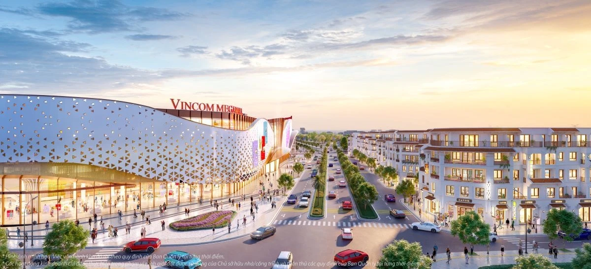 Trục giao thông chính kết nối dãy nhà phố Phân khu Thịnh Vượng với Vincom Mega Mall Vinhomes Cổ Loa.