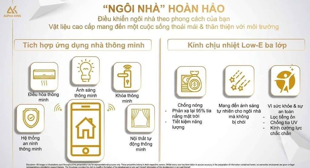 Hệ thống nhà thông minh và vật liệu kính Low-E ba lớp chống nóng tại dự án Alpha Hill