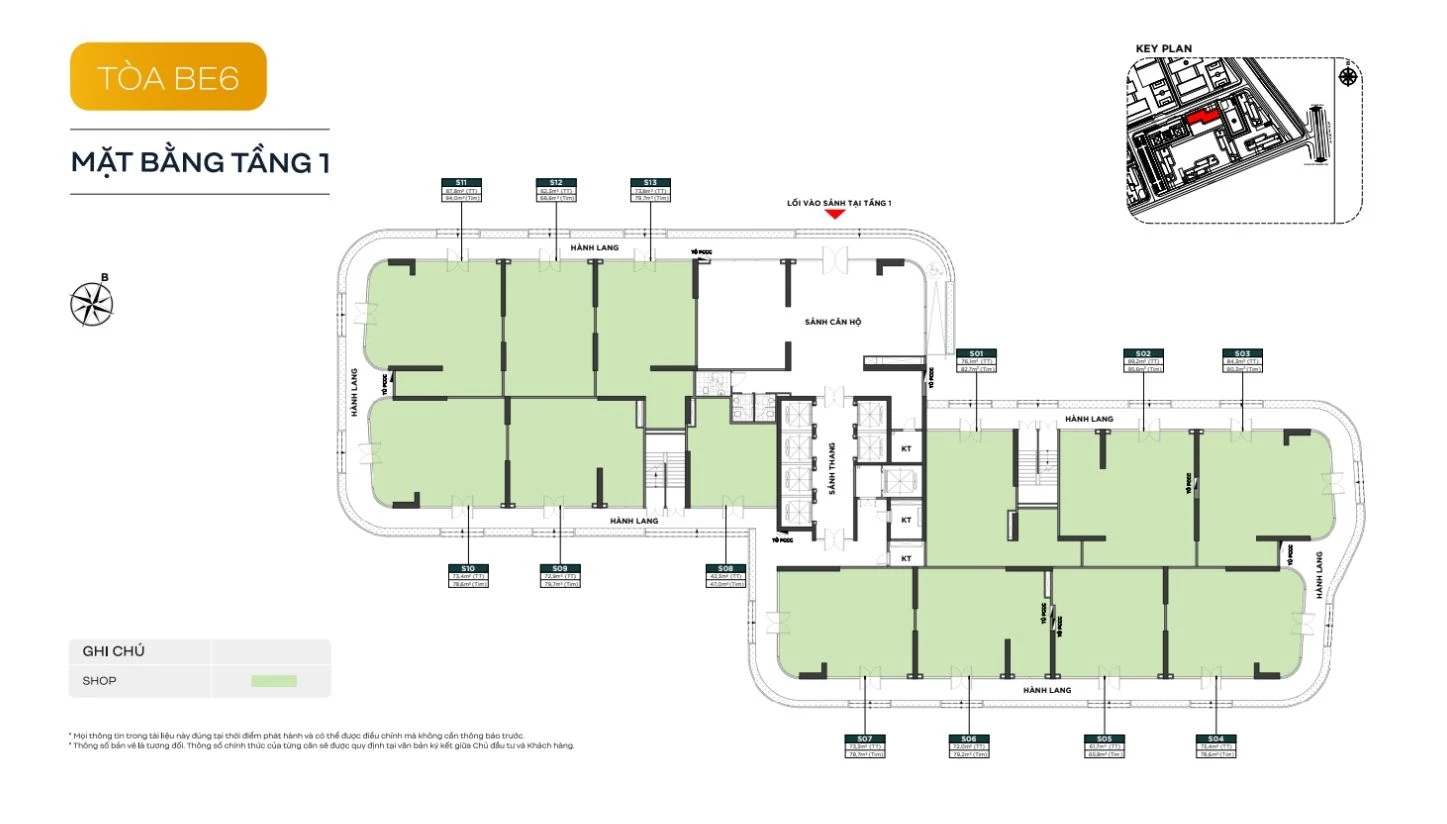 Sơ đồ mặt bằng tầng 1 tháp BE6 phân khu The Beverly Vinhomes Grand Park