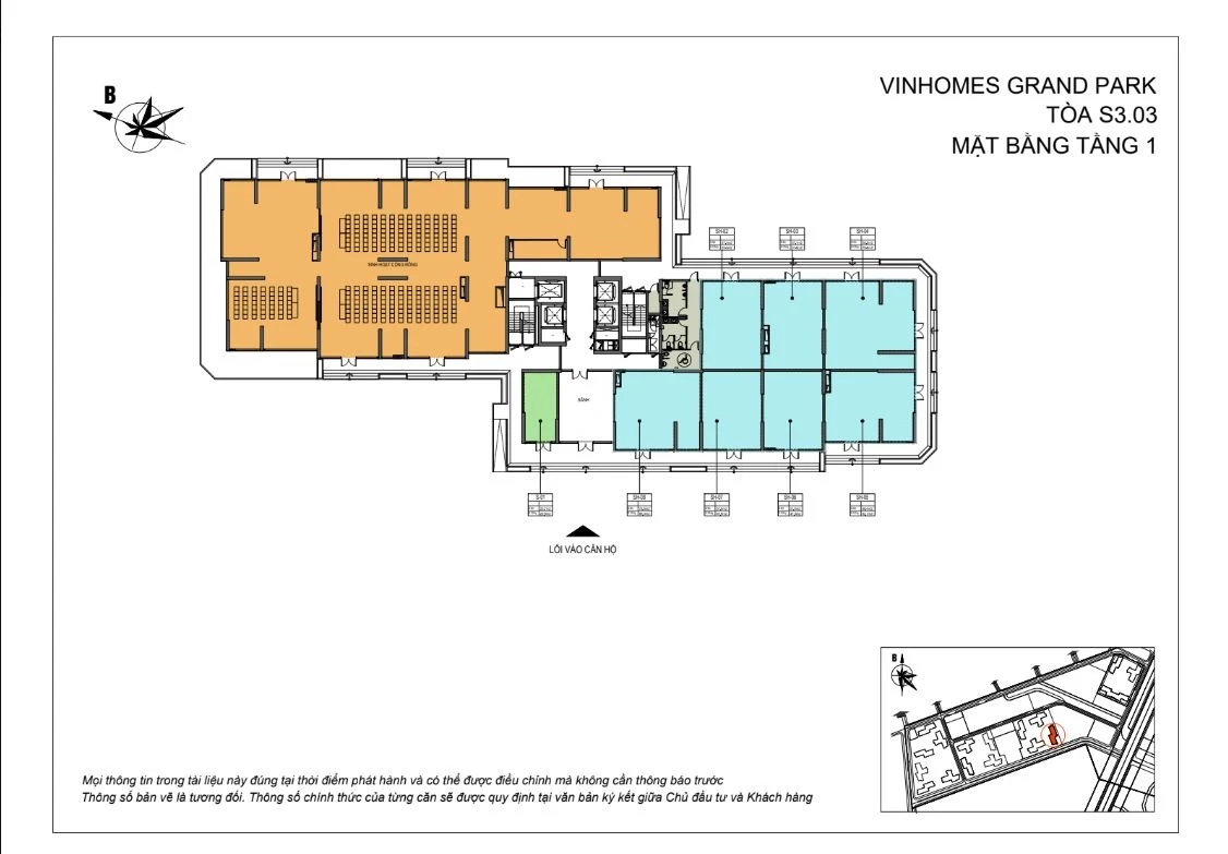 Bản vẽ mặt bằng tầng 1 tòa S3.03 phân khu The Rainbow Vinhomes Grand Park