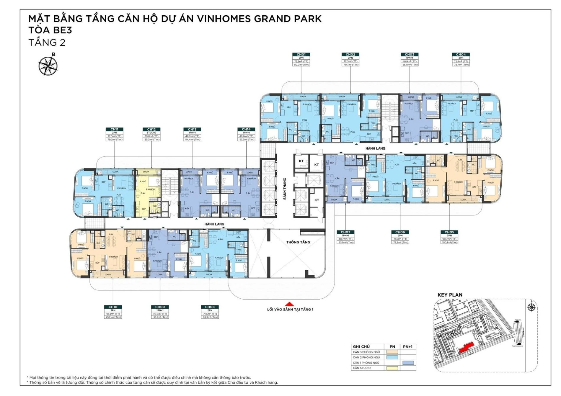 Sơ đồ mặt bằng tầng 2 tháp BE3 phân khu The Beverly Vinhomes Grand Park