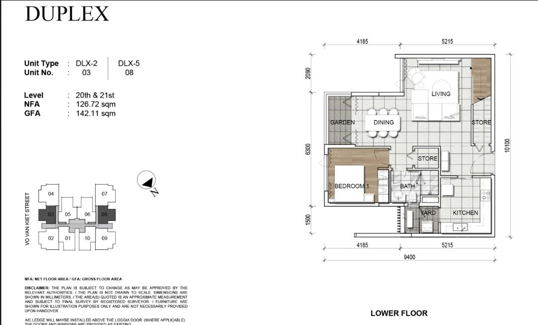 Layout tầng dưới căn hộ Duplex DLX-2 và DLX-5 dự án Zenity CapitaLand diện tích 142.11 m2