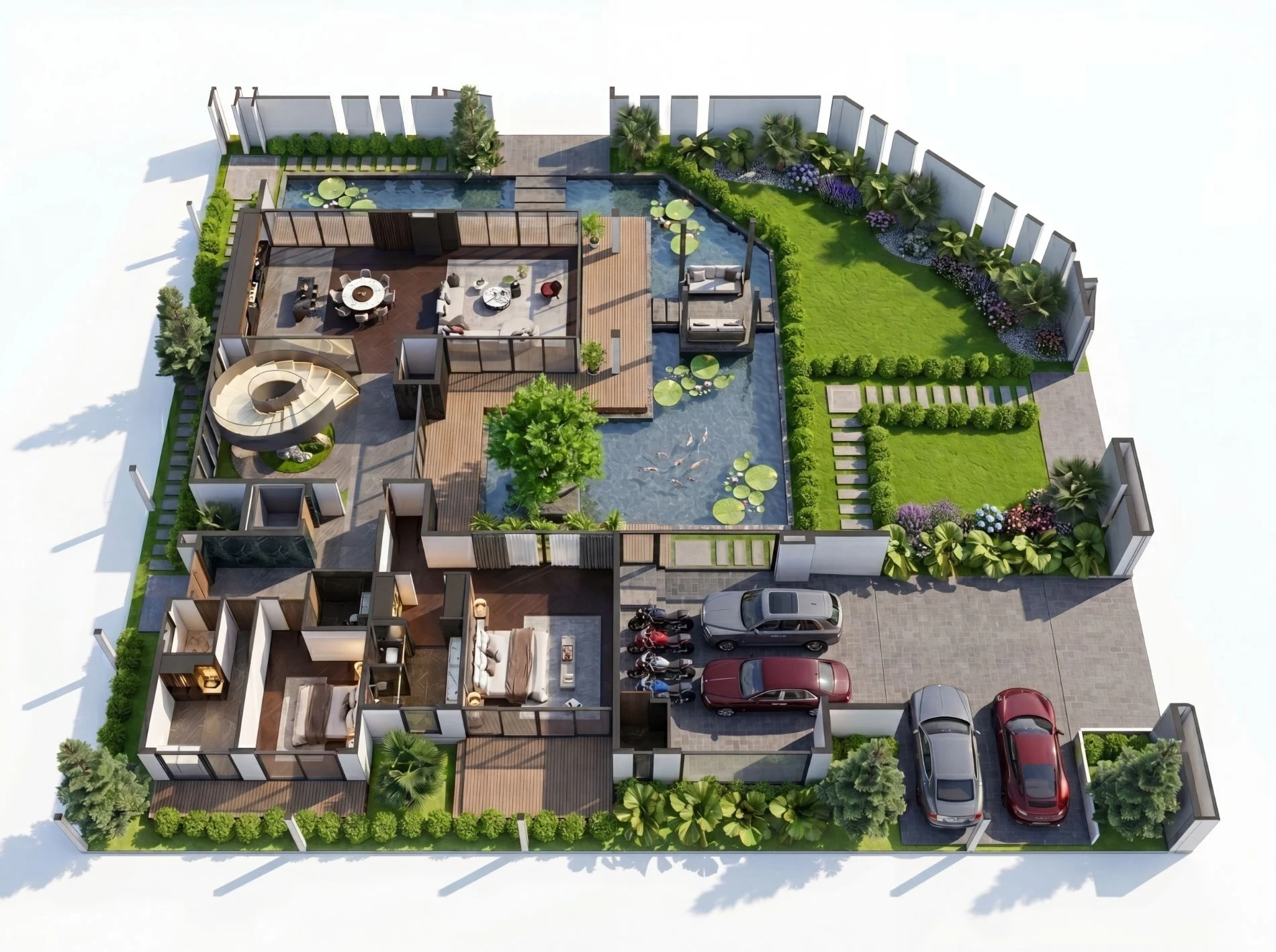 Sơ đồ bố trí mặt bằng tầng trệt dinh thự Oasis Mansion 958m2