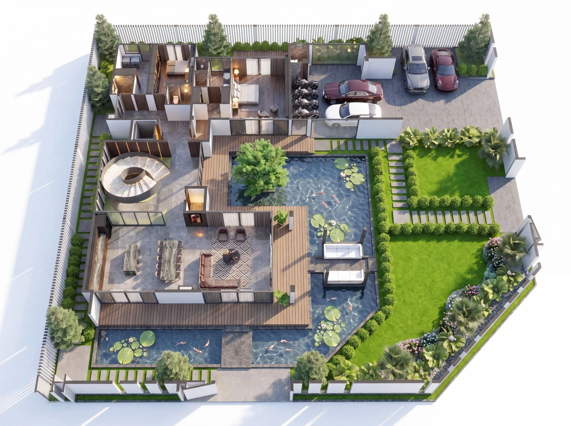 Sơ đồ bố trí mặt bằng tầng trệt dinh thự Privé Mansion 958m2