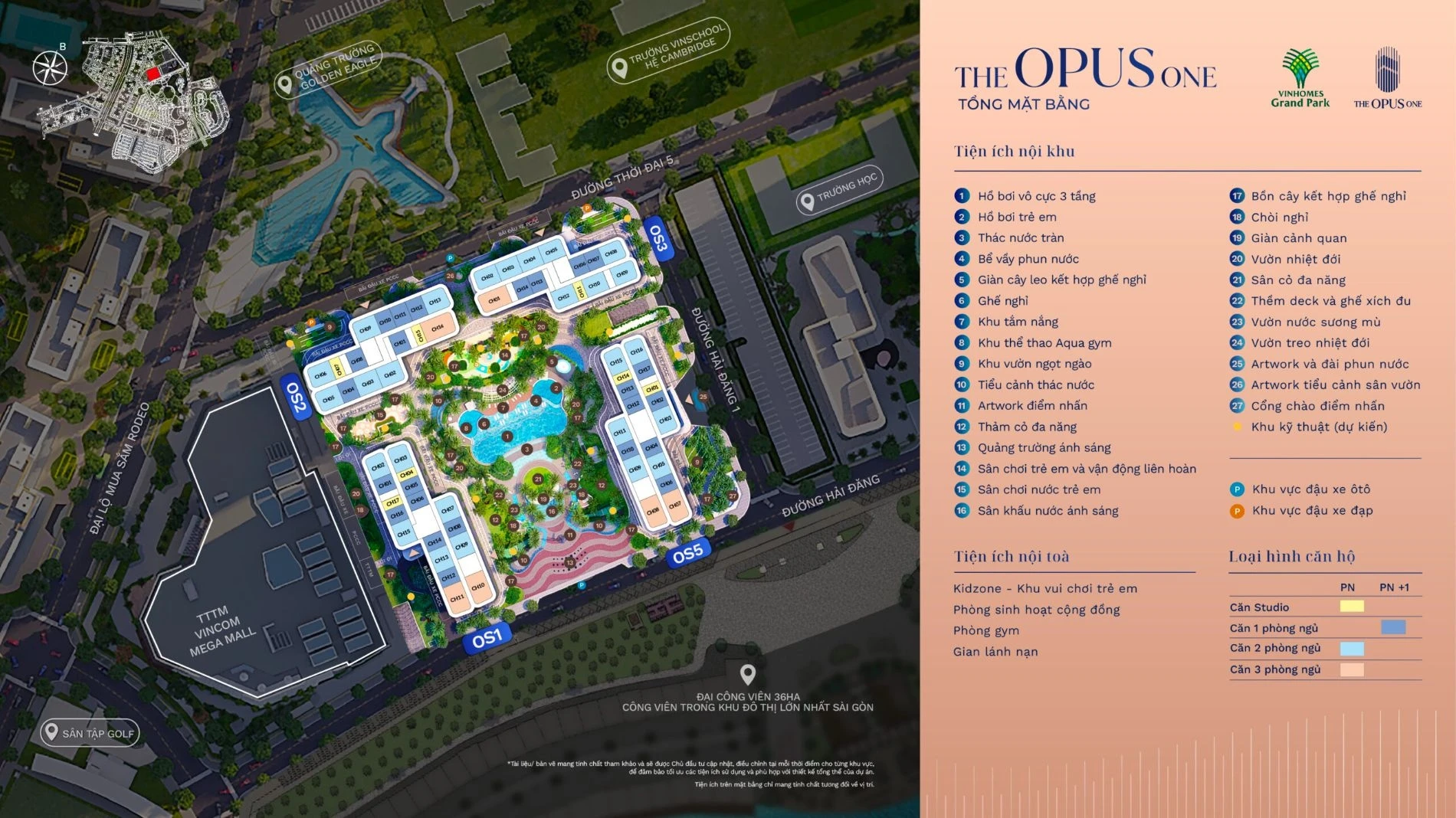 Sơ đồ mặt bằng phân khu cao cấp The Opus One tại Vinhomes Grand Park